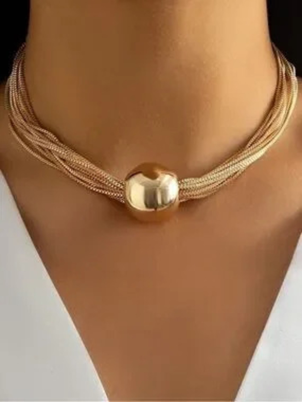 Anthropologie Gold Tone Multi-Strand Choker with Polished Orb